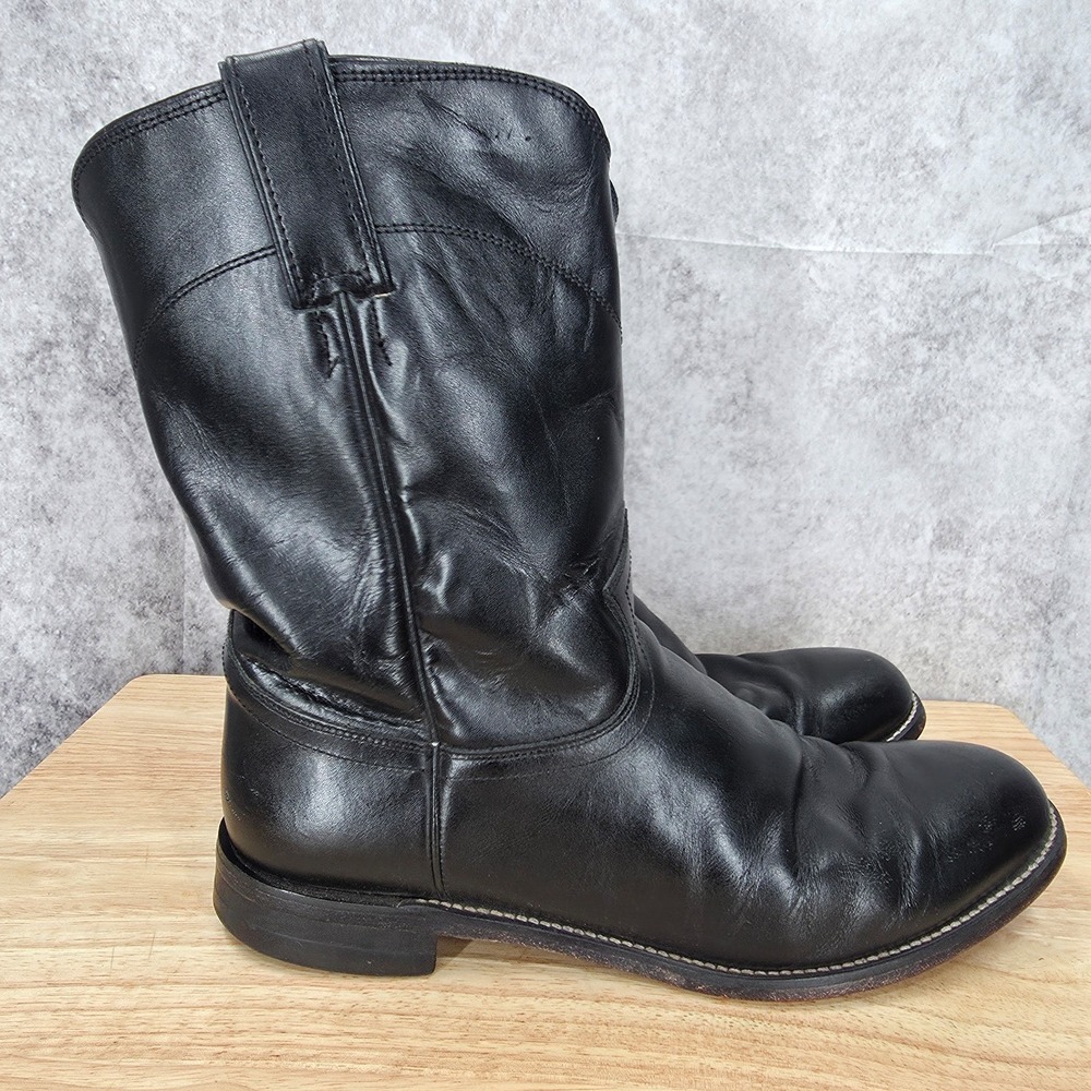 Justin Boots Jackson Roper Men Size 10 Black Leather Western Cowboy Boots 3133